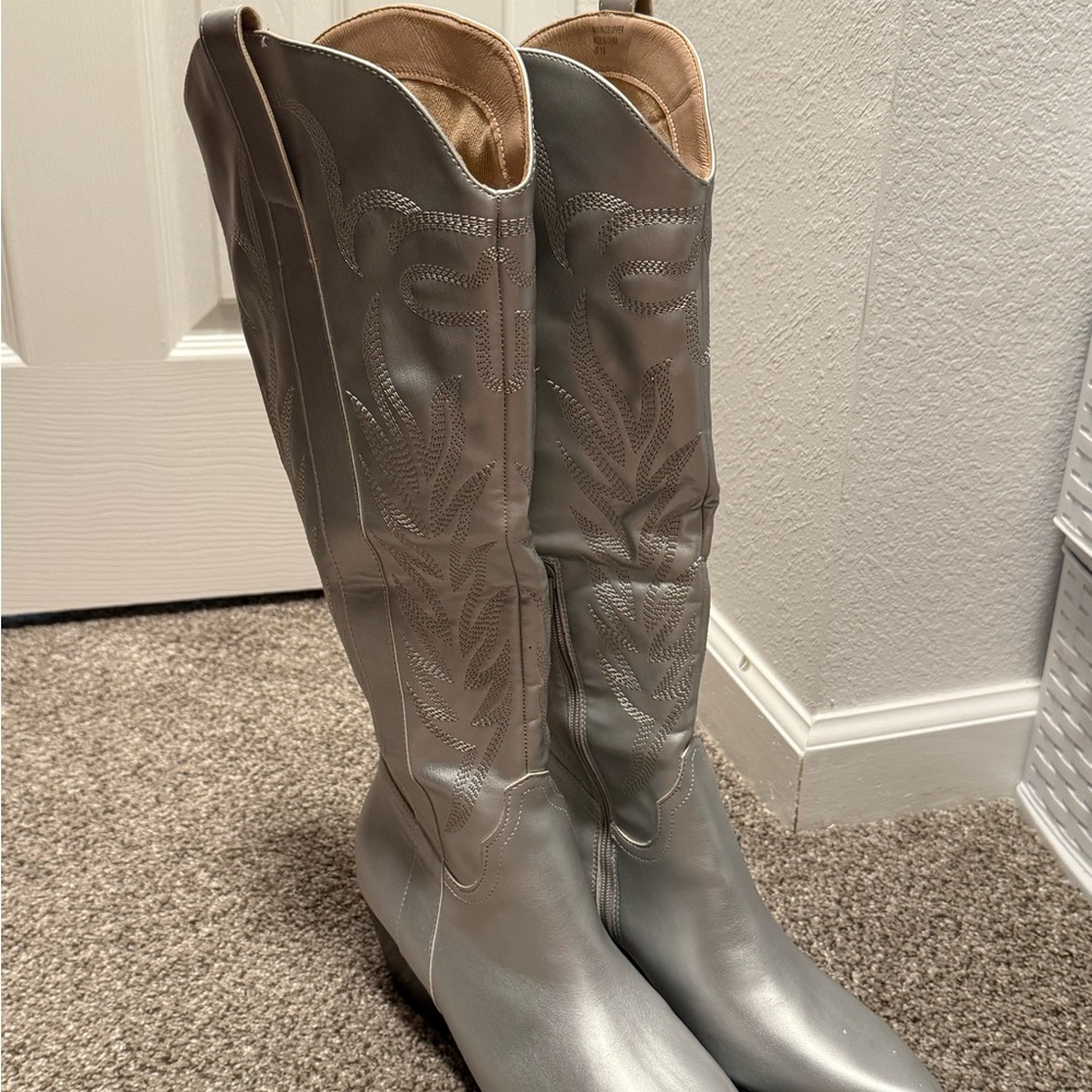 Silver metallic knee high Cowboy Boots